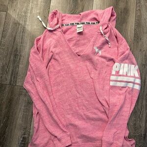 PINK Victoria's Secret Heather Pink V-Neck Hooded Pullover